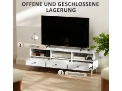 HOMCOM TV Schrank TV Board mit Schubladen 3 Offenen Fächern Weiß