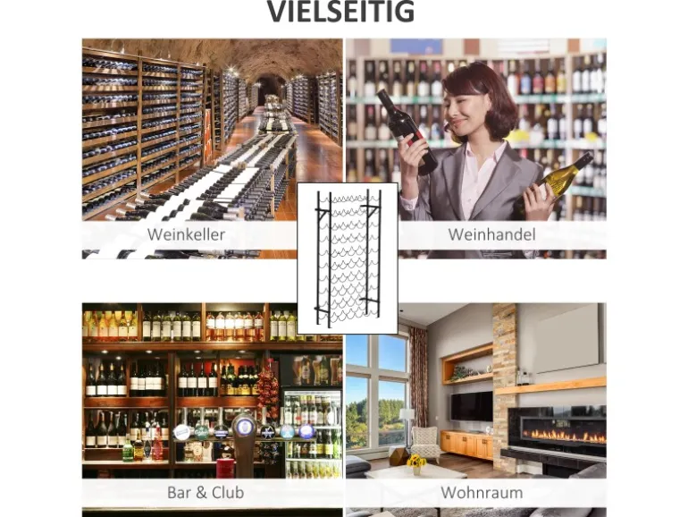 HOMCOM Weinregal Weinständer 60 Flaschen Wandbefestigung Metall Schwarz