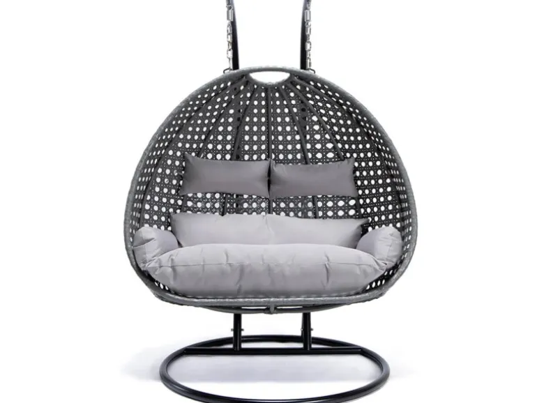 Home Deluxe Hängesessel Twin aus Polyrattan mit Regenabdeckung Grau