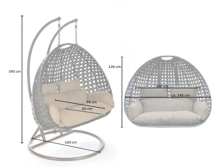 Home Deluxe Hängesessel Twin aus Polyrattan mit Regenabdeckung Grau