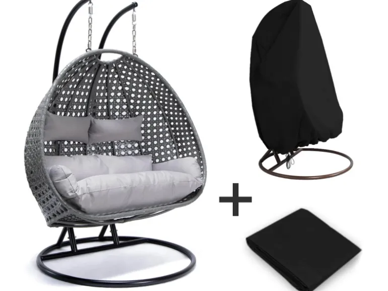 Home Deluxe Hängesessel Twin aus Polyrattan mit Regenabdeckung Grau