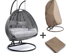 Home Deluxe Hängesessel Twin aus Polyrattan mit Regenabdeckung Grau