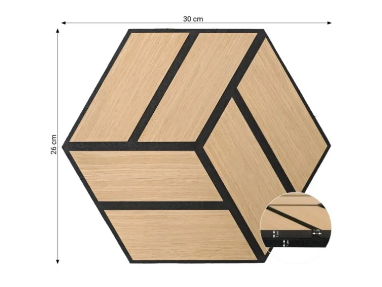 Homestyle4u Akustikpaneele Natur 30 x 26 cm 5 Stück Hexagon Wandpaneele Holz