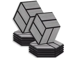 Homestyle4u Akustikpaneele 30 x 26 cm 10 Stück Grau Hexagon Wandpaneele Holz