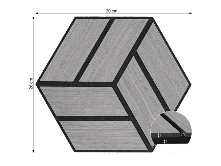 Homestyle4u Akustikpaneele 30 x 26 cm 10 Stück Grau Hexagon Wandpaneele Holz