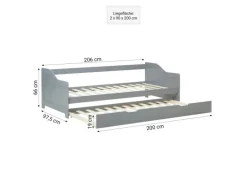 Homestyle4u Ausziehbett 90 x 200 cm Grau 2506