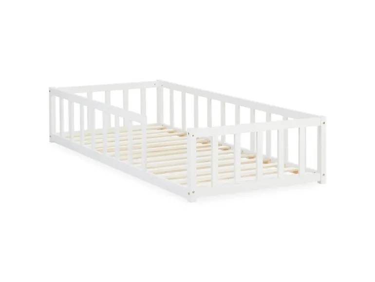 Homestyle4u Bodenbett 90x200 in Weiß mit Lattenrost 2523