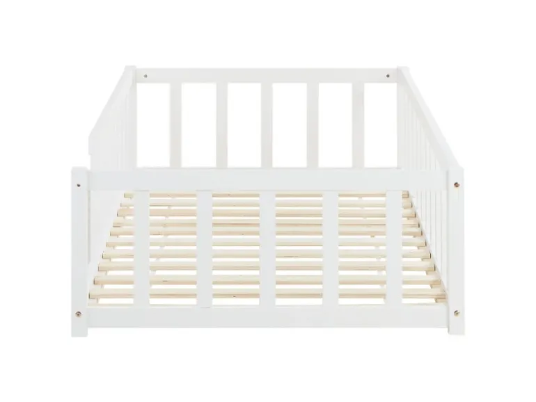 Homestyle4u Bodenbett 90x200 in Weiß mit Lattenrost 2523