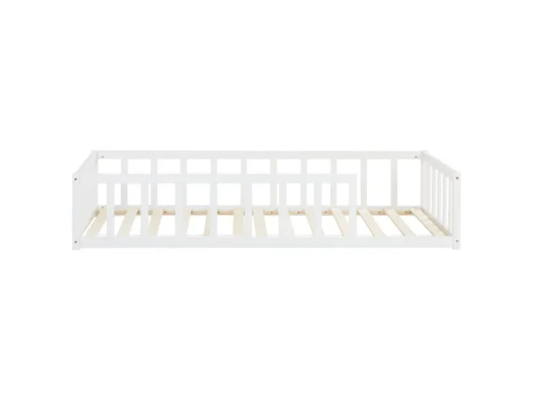 Homestyle4u Bodenbett 90x200 in Weiß mit Lattenrost 2523