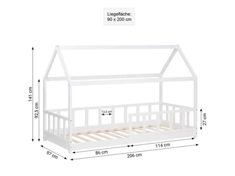 Homestyle4u Bodenbett 90x200 mit Lattenrost in Weiß 2385