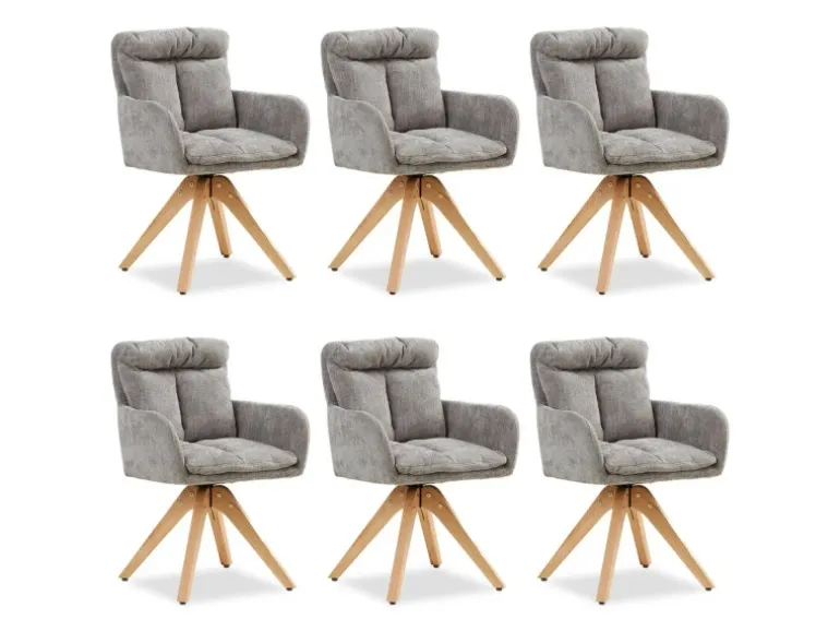 Homestyle4u 6er Set Polsterstühle Drehbar in Grau 2853