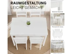 Homestyle4u Essgruppe aus Kiefernholz mit 4 Stühlen in Weiß 3061