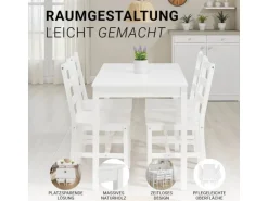 Homestyle4u Essgruppe aus Kiefernholz mit 4 Stühlen in Weiß 3061