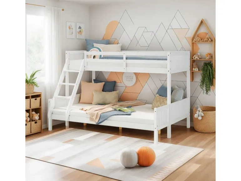 Homestyle4u Etagenbett 90x200 und 140x200 in Weiß mit Lattenrost 1898