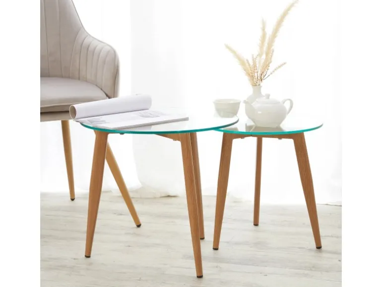 Homestyle4u Glastische Beistelltisch Couchtisch Glas Rund 2 er Set 1822