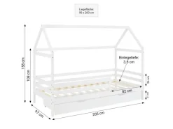 Homestyle4u Hausbett 90x200 mit Bettkasten in Weiß 2522