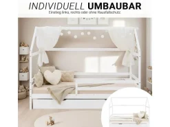 Homestyle4u Hausbett 90x200 mit Bettkasten in Weiß 2522