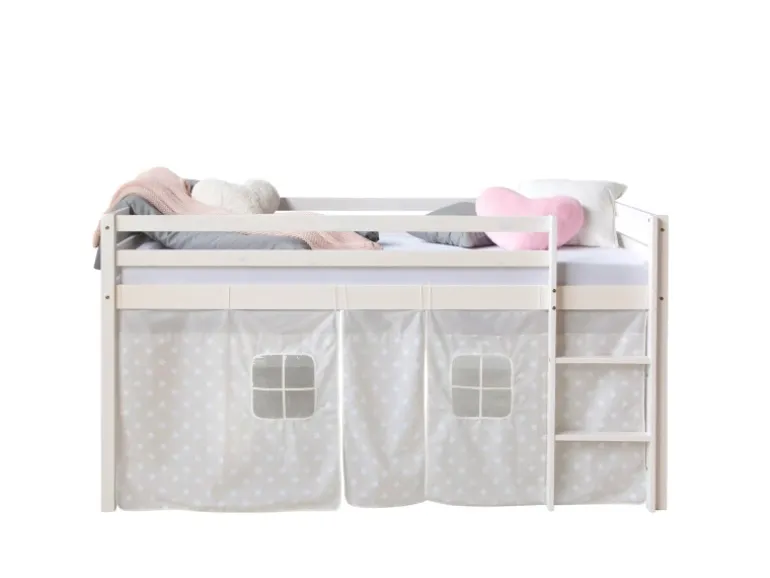 Homestyle4u Hochbett 90x200 mit Vorhang in Weiß Sterne 1888