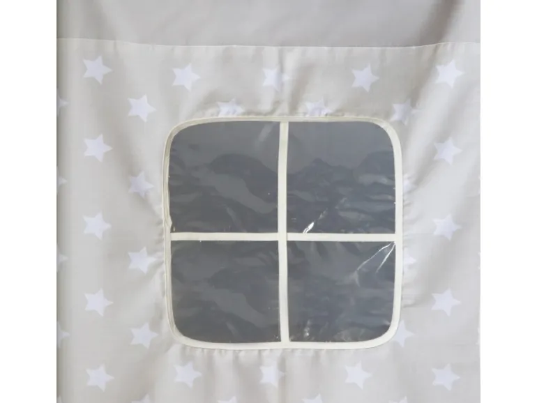 Homestyle4u Hochbett 90x200 mit Vorhang in Weiß Sterne 1888