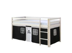 Homestyle4u Hochbett 90x200 Weiß Vorhang Pirat 1534