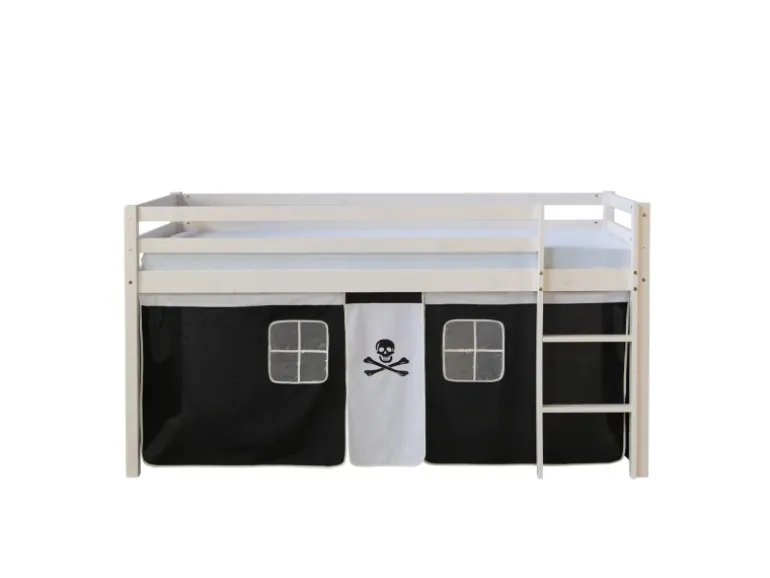 Homestyle4u Hochbett 90x200 Weiß Vorhang Pirat 1534