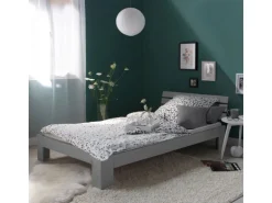 Homestyle4u Holzbett 90x200 mit Lattenrost in Grau 2035