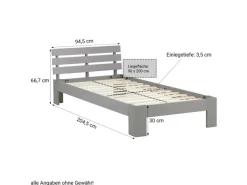Homestyle4u Holzbett 90x200 mit Lattenrost in Grau 2035
