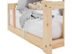 Homestyle4u Kinderbett Natur mit Rausfallschutz 90x200 cm Bodenbett Lattenrost Matratze 3025