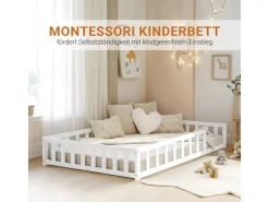 Homestyle4u Kinderbett Weiß mit Rausfallschutz 120x200 cm Bodenbett Lattenrost 2838