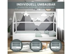 Homestyle4u Kinderbett Weiß Hausbett mit Rausfallschutz 90x200 cm Bodenbett 2811