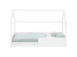 Homestyle4u Kinderbett Weiß Hausbett mit Rausfallschutz 90x200 cm Bodenbett 2811