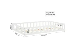 Homestyle4u Kinderbett Weiß mit Rausfallschutz 120x200 cm Bodenbett Lattenrost Matratze 3026