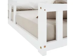 Homestyle4u Kinderbett Weiß mit Rausfallschutz 120x200 cm Bodenbett Lattenrost Matratze 3026