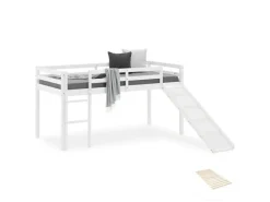 Homestyle4u Kinderbett 90x200 mit Lattenrost und Rutsche in Weiß 2254