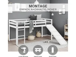 Homestyle4u Kinderbett 90x200 mit Lattenrost und Rutsche in Weiß 2254
