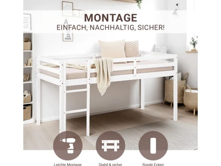 Homestyle4u Kinderbett 90x200 mit Lattenrost in Weiß 2252