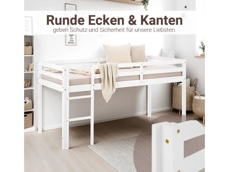 Homestyle4u Kinderbett 90x200 mit Lattenrost in Weiß 2252