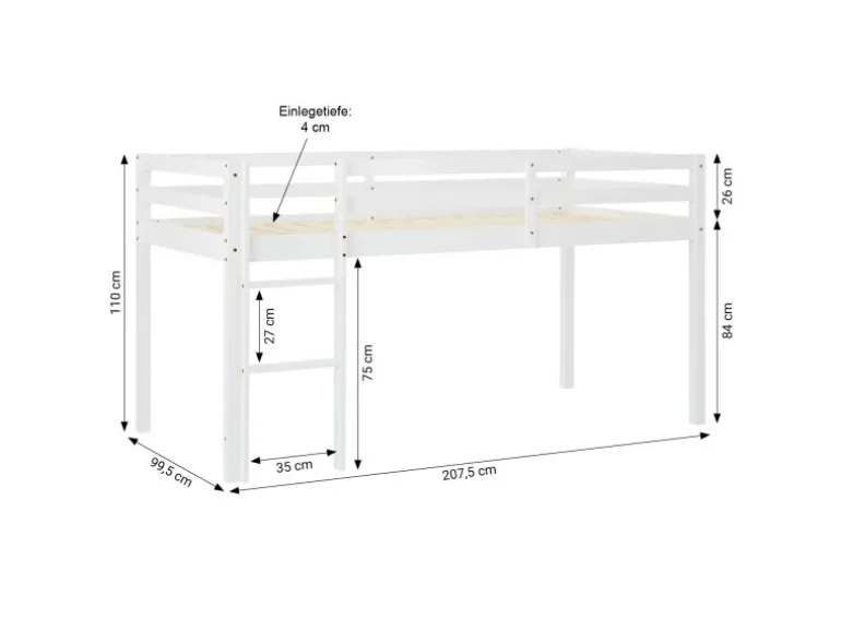 Homestyle4u Kinderbett 90x200 mit Lattenrost in Weiß 2252