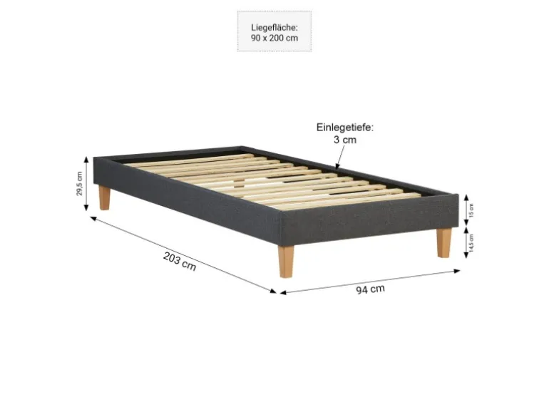 Homestyle4u Polsterbett mit Matratze 90x200 Grau