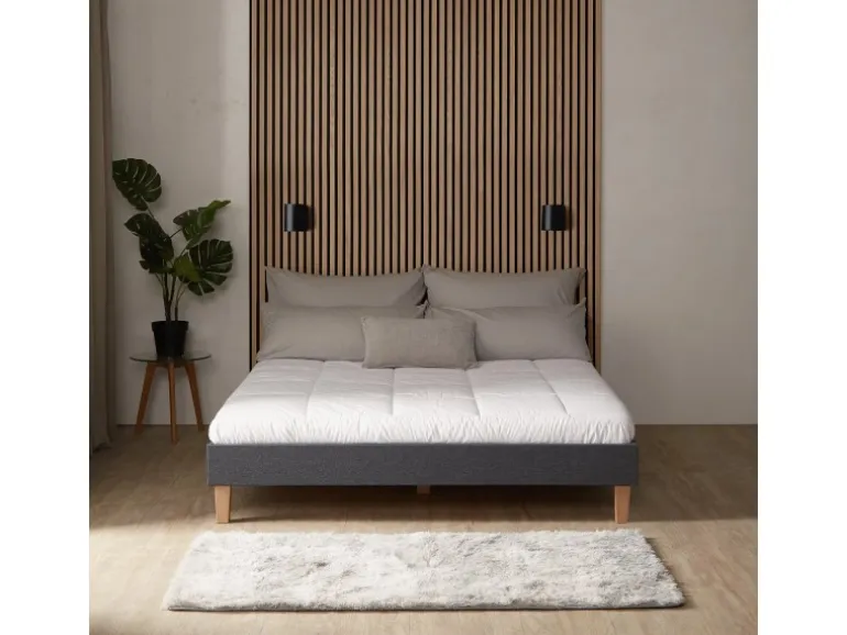 Homestyle4u Polsterbett mit Lattenrost 160x200 cm in Grau 1982