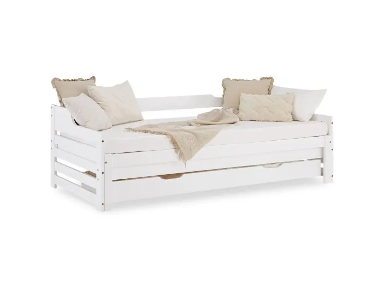 Homestyle4u Tagesbett Ausziehbett 90x200 cm mit Bettkasten Weiß mit Lattenrost 2799