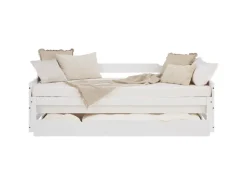 Homestyle4u Tagesbett Ausziehbett 90x200 cm mit Bettkasten Weiß mit Lattenrost 2799