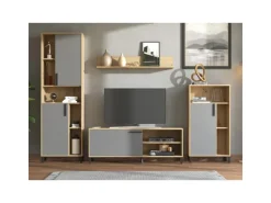 Homestyle4u Wohnwand TV Board Holz TV-Schrank Sideboard Grau Natur