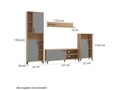 Homestyle4u Wohnwand TV Board Holz TV-Schrank Sideboard Grau Natur