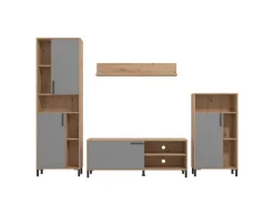 Homestyle4u Wohnwand TV Board Holz TV-Schrank Sideboard Grau Natur