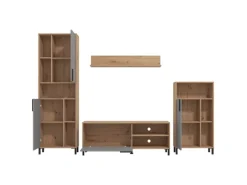 Homestyle4u Wohnwand TV Board Holz TV-Schrank Sideboard Grau Natur