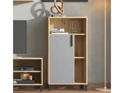 Homestyle4u Wohnwand TV Board Holz TV-Schrank Sideboard Grau Natur