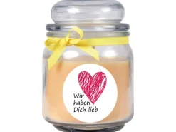 HS Candle Duftkerze & Bonbon Glas Herzen Gelb Vanille