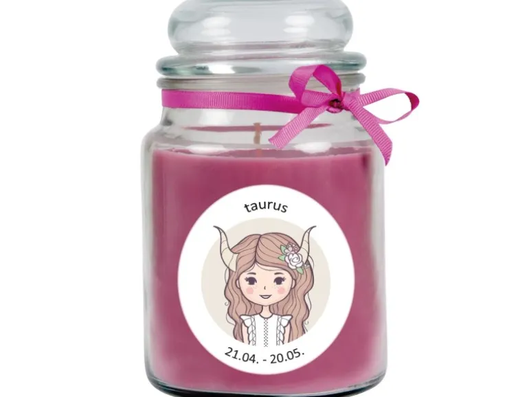HS Candle Duftkerze & Glas Sternzeichen Lavendel 110 Stunden Stier