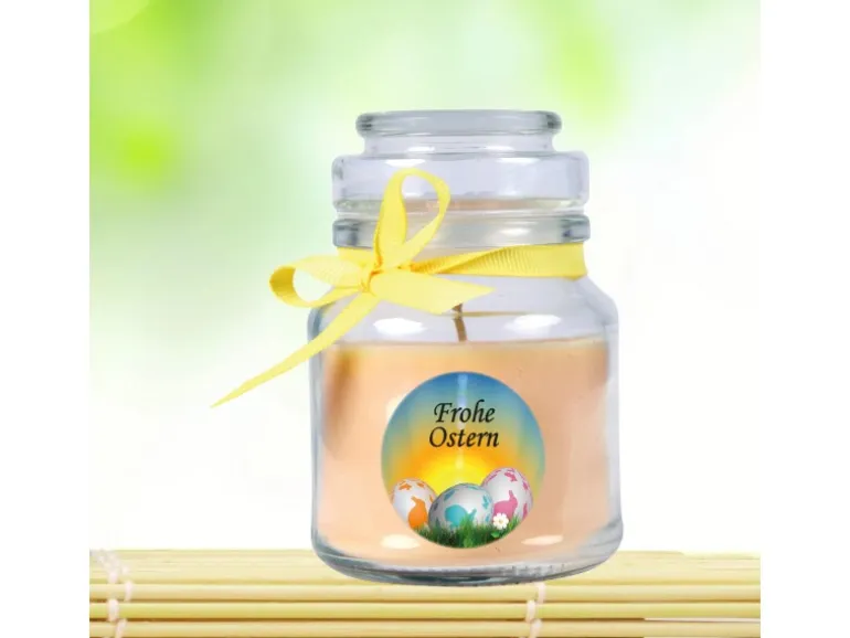 HS Candle Duftkerze & Glas Frohe Ostern Bonbon Ø7 cm Vanille Ostereier